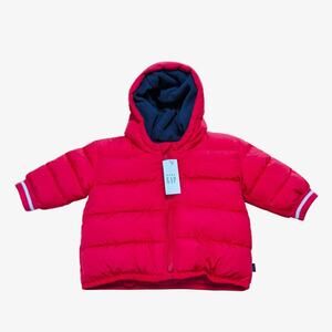 Baby GAP Puffer Jacket 0-6 Months Red ColdControl Hooded Fleece Lined Preppy